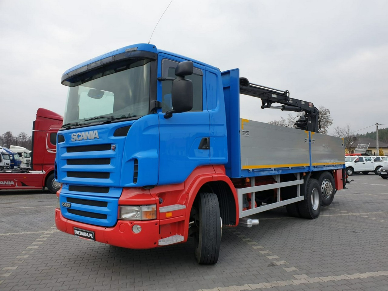 Sal/ Açık kasa kamyon, Vinçli kamyon Scania R 400 LB 6x2 HDS Budowlanka Widły Oś Skrętna Super Stan: fotoğraf 15