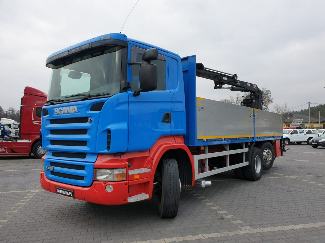 Sal/ Açık kasa kamyon, Vinçli kamyon Scania R 400 LB 6x2 HDS Budowlanka Widły Oś Skrętna Super Stan: fotoğraf 18